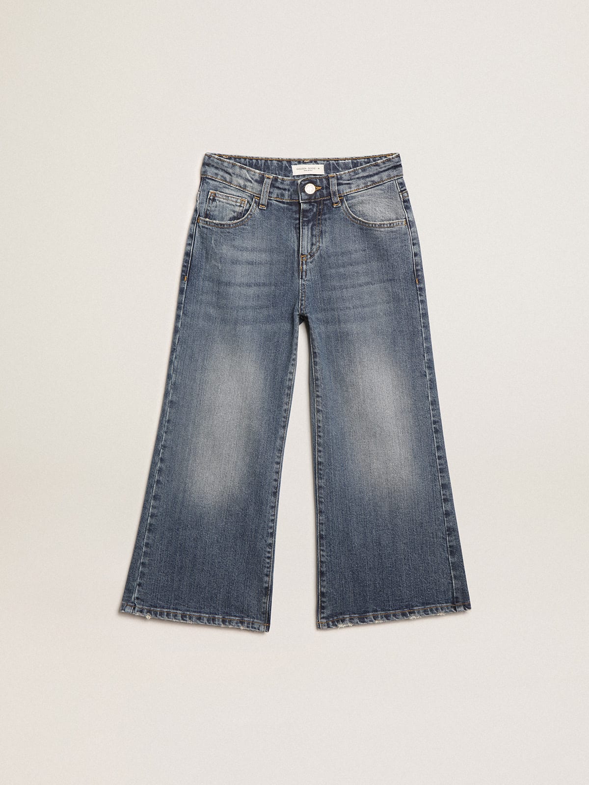 Wide-leg jeans in mid-blue bull denim